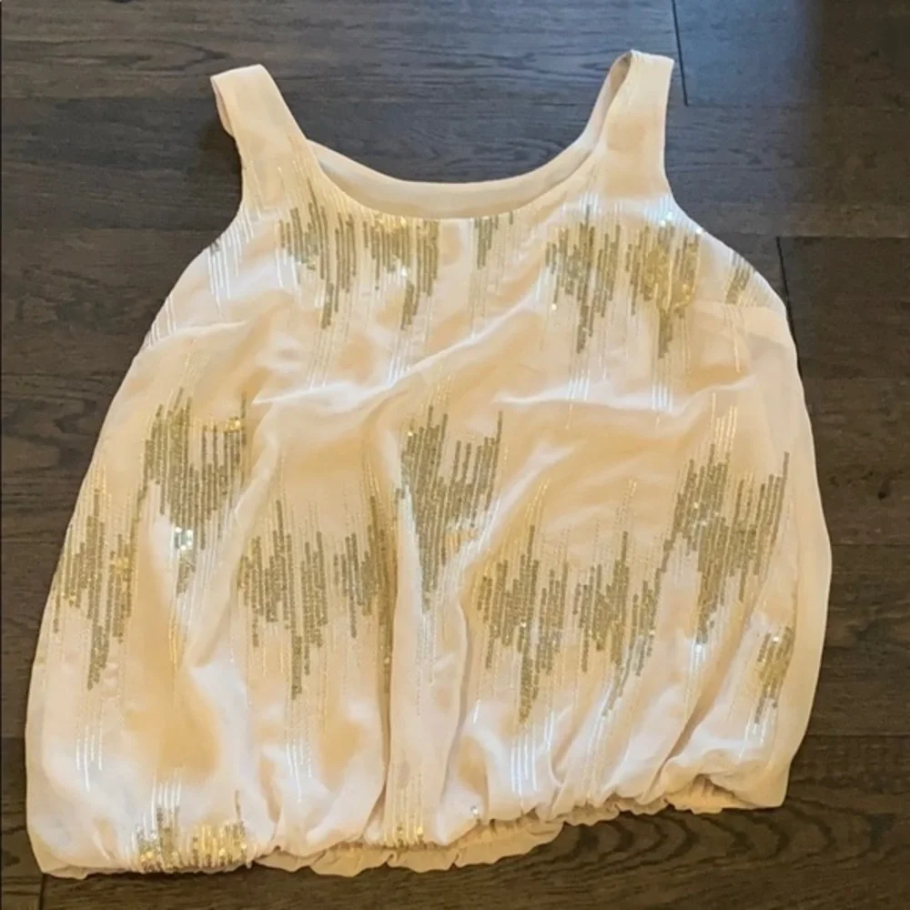 NY Collection Cream/Gold Sequined Tank Size S